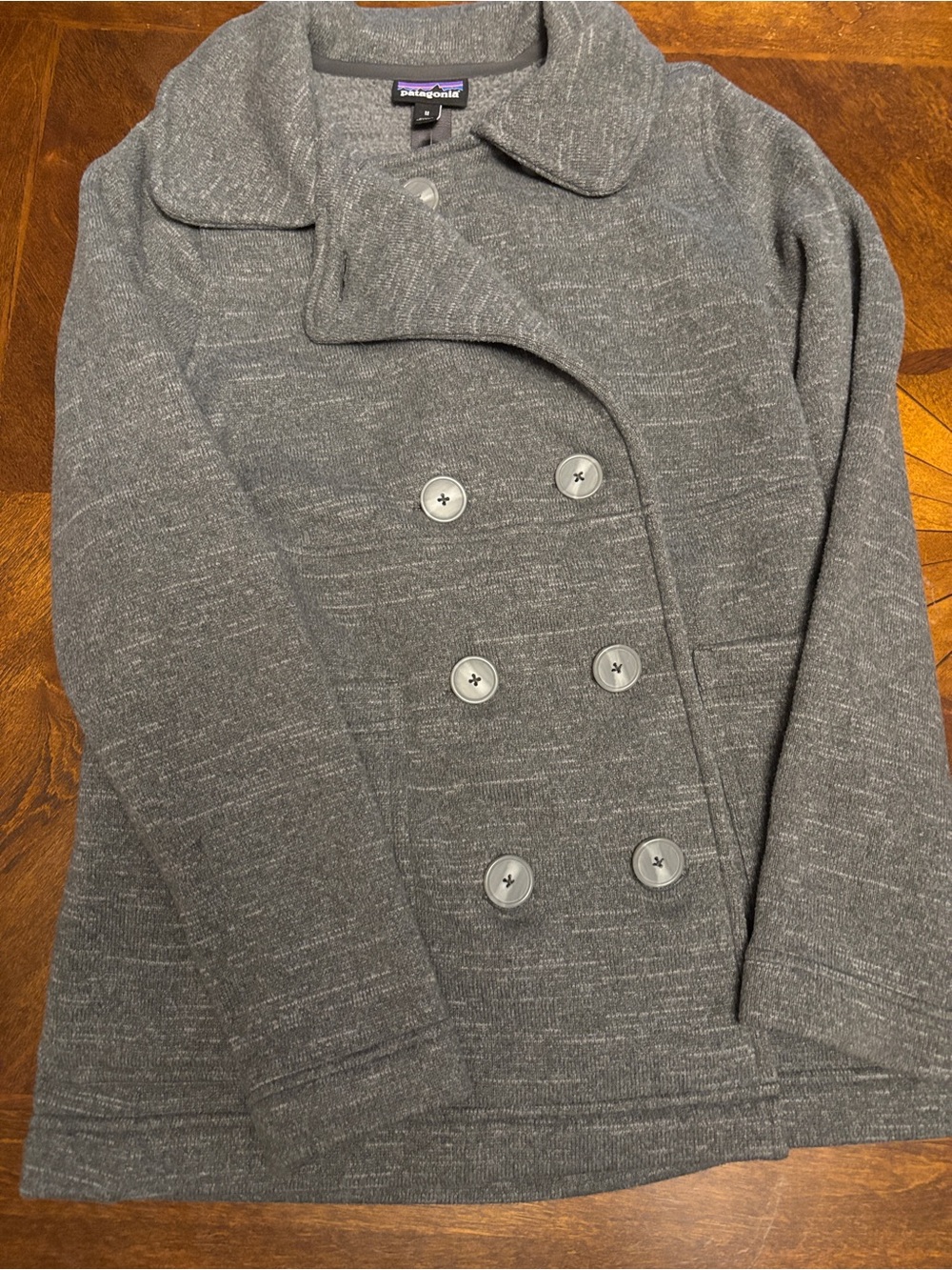 Patagonia Heather Gray Double-Breasted Pea Coat, Medium